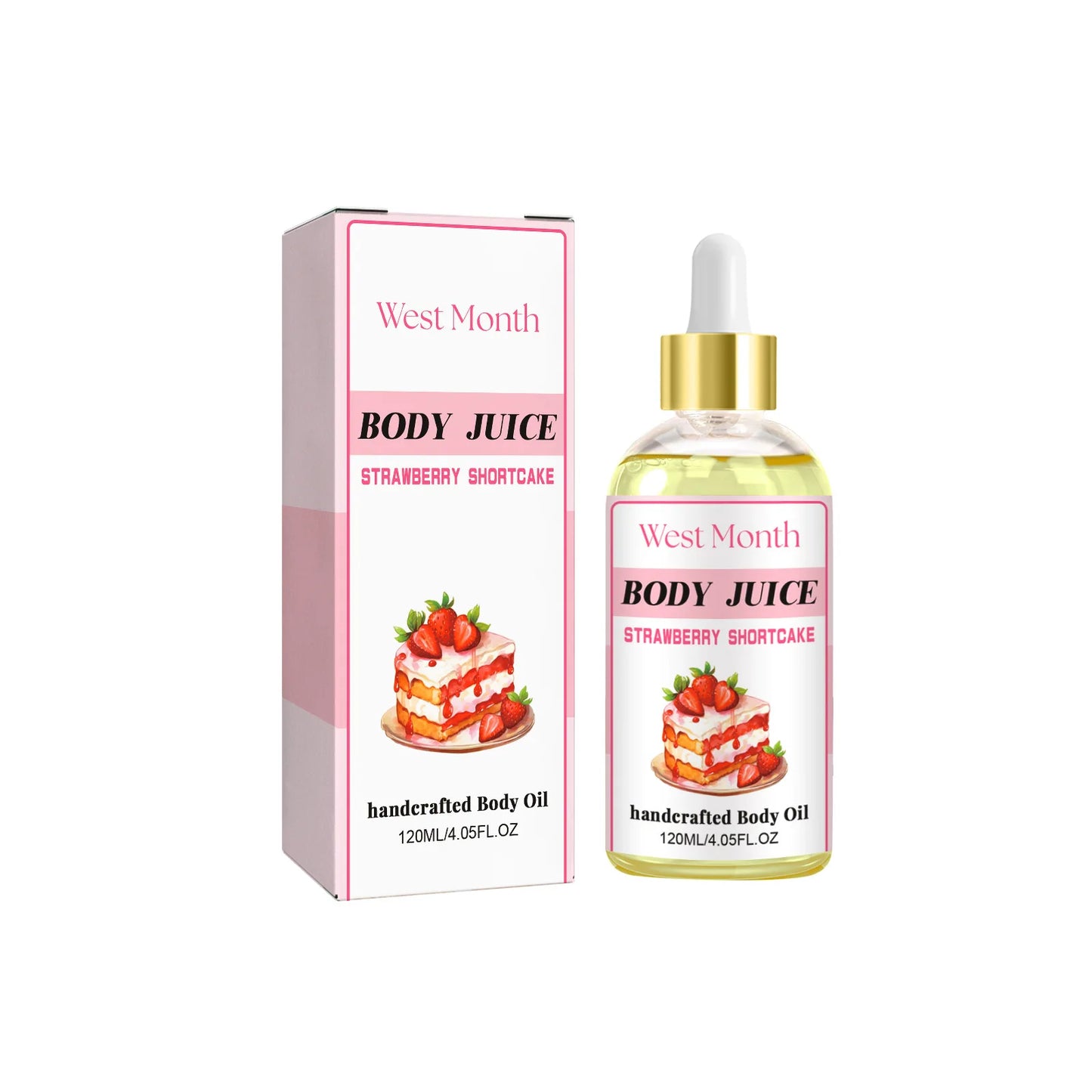 West&Month 120ml Body Juice Massage Oil Strawberry Serum Body Drops Oil Moisturize Body Smooth Aromatherapy Glow Relieve Dry