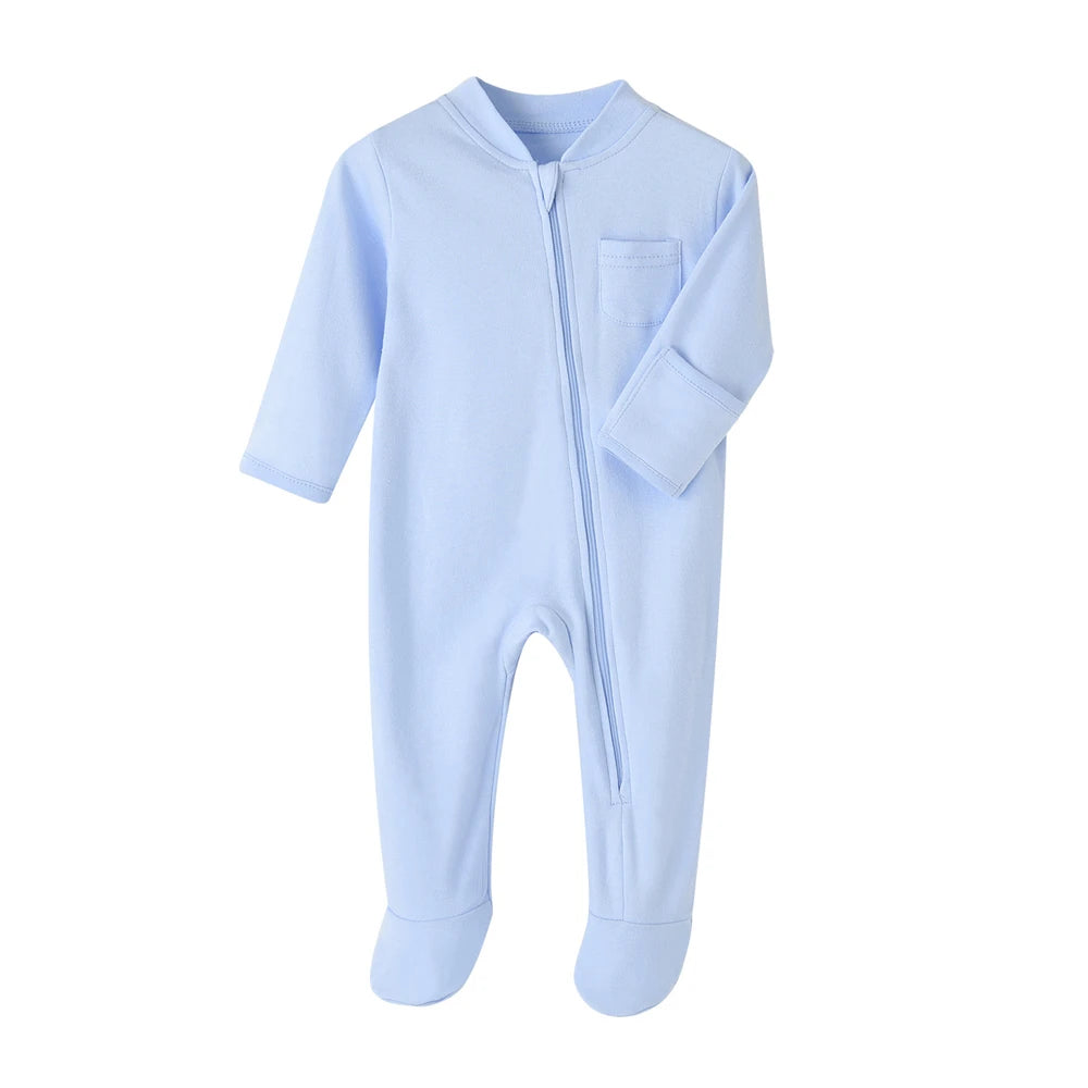 100% Cotton Newborn Baby Clothes Solid Color Jumpsuit Rompers Zipper Infant Boys Girls Spring Bottoming Shirt Jumpsuits Footed