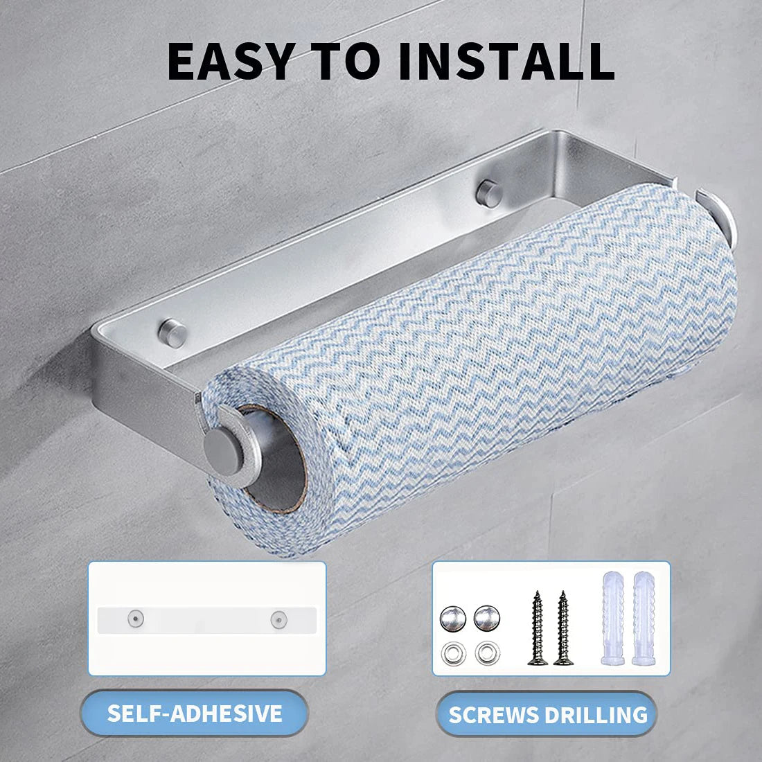 Space Aluminum Kitchen Roll Holder Wall Mounted Paper Towel Holder Kitchen Under Cabinet Roll Paper Holder for Bathroom Kitchen