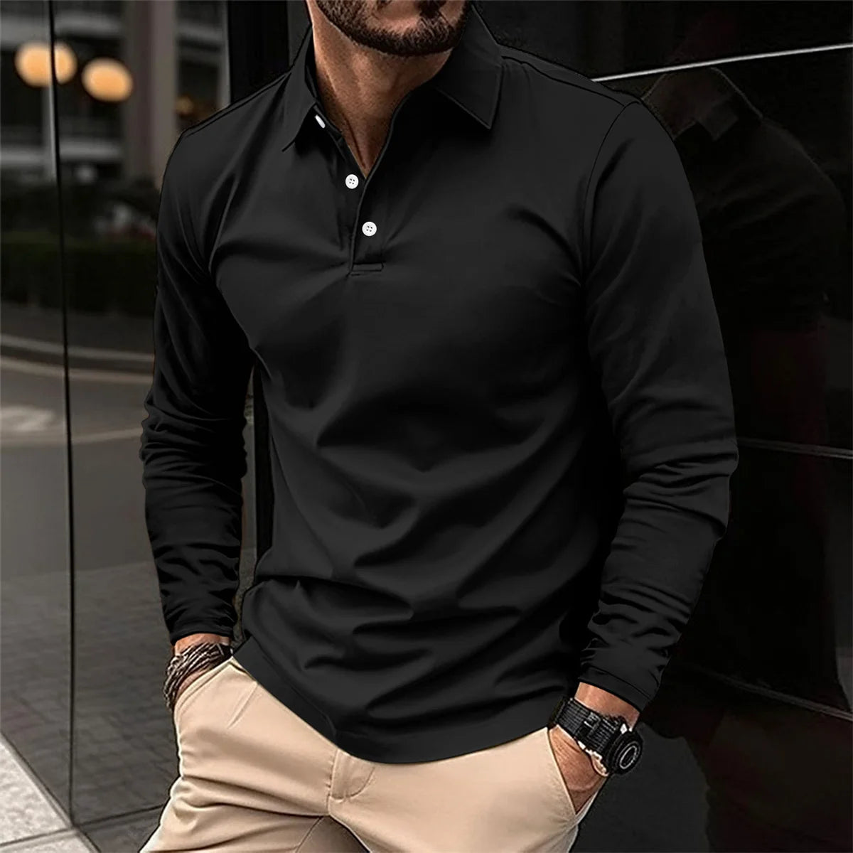Spring And Autumn Men's Long-Sleeved Pullover Sports Polo Shirt Solid Color Casual Breathable Simple Style Fashion Tops