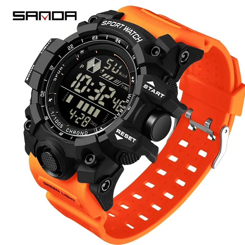 SANDA Men Outdoor Sports Watch Waterproof LED Analog Digital Show Multifunction Big Dial Electronic Wristwatch G style Male Cloc