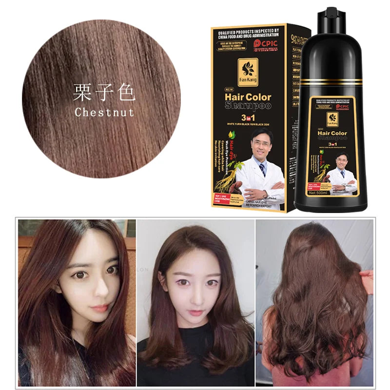 500ml Permanent Hair Shampoo Organic Natural Fast Hair Dye Plant Essence Hair Colorng Cream Cover Dye Shampoo For Women Men