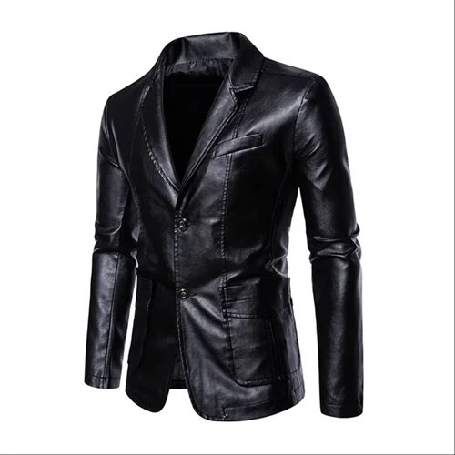 2024 New Men Business Casual Leather Jacket Black / khaki Fashion Male Suit Collar Coats Large Size 5XL Slim Fit Top