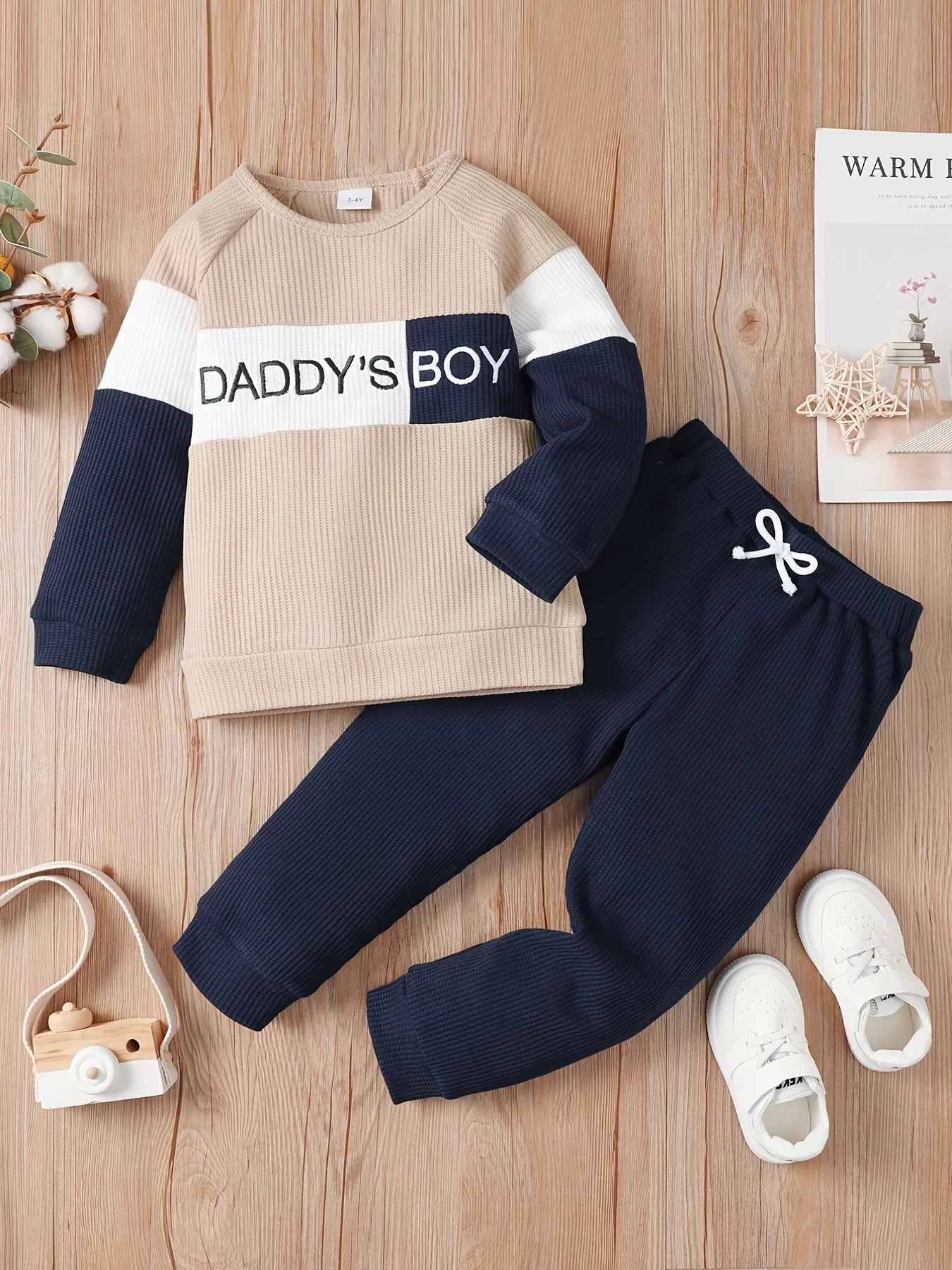 Winter Newborn Infant Baby Boy Long Sleeve Knitted Soft Waffle Letter Casual Fashion Baby Clothing