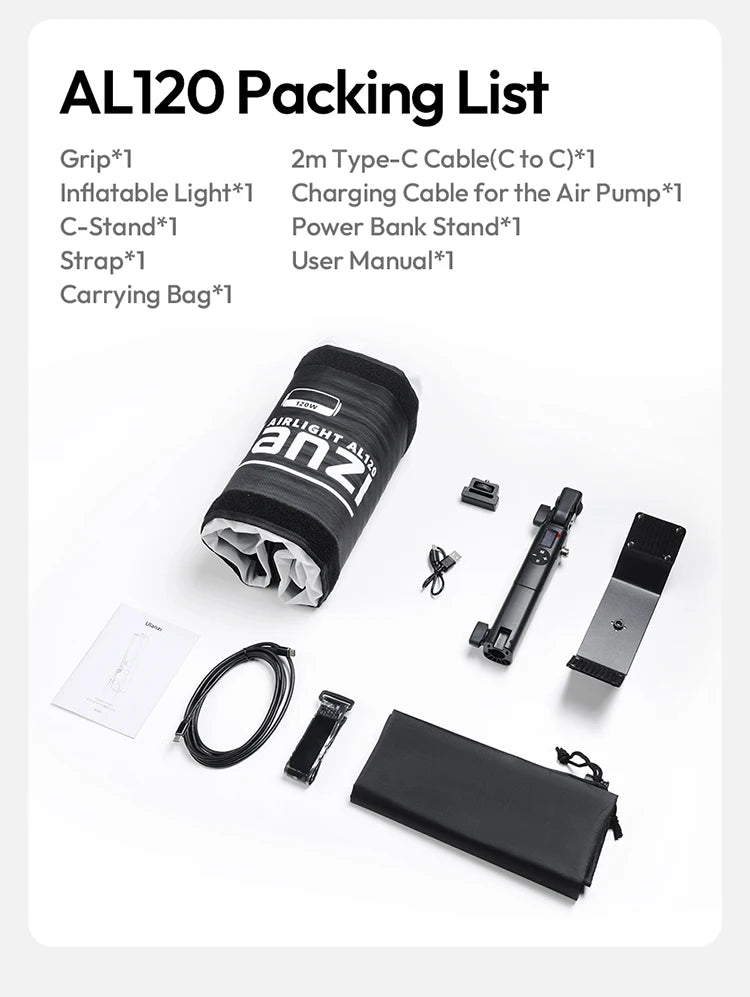 Ulanzi AL60 60W / AL120 120W Inflatable Air Tube Light APP Control LED Video Light Bi-Color Light Stick w Handle for Photography