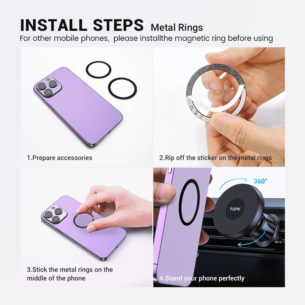 TOPK Car Phone Holder Mount MagSafe 360° Magnetic Vent 20 Strong Magnets Fit for iPhone 15 14 13 12 Pro Max Mini