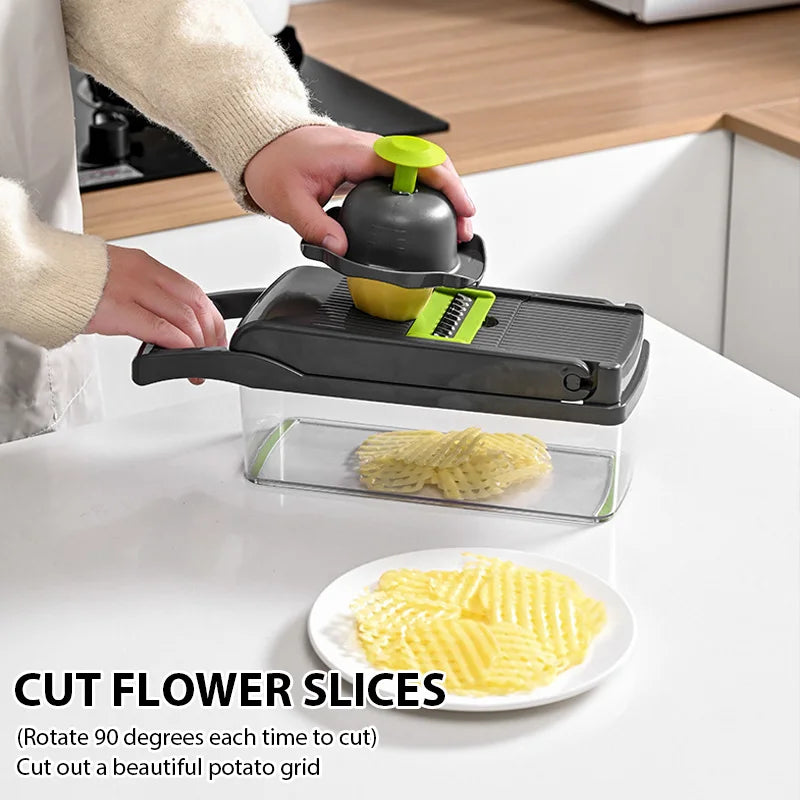 16 IN1 Mandoline Slicer Veggie Food Chopper Vegetable Cutter Tomato Carrot Grater Cheese French Onion Shredders Kitchen Tool