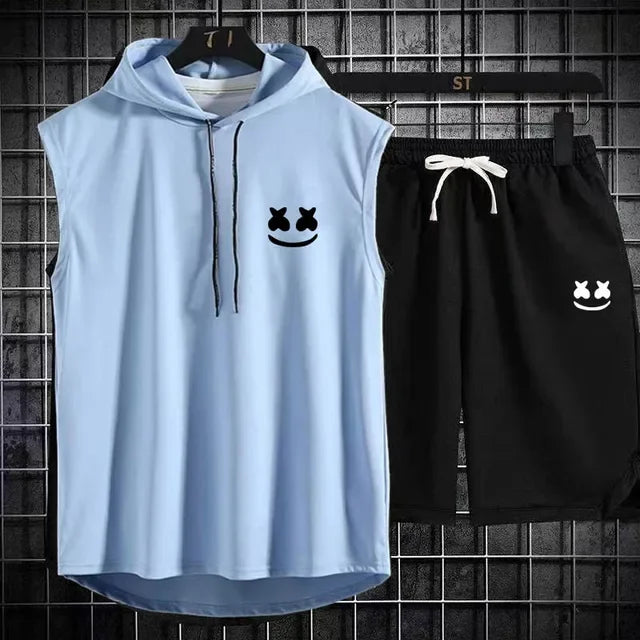 Brand Summer Men's Two Piece Set CasualT-Shirt and Shorts Set Mens Sports Suit Fashion Short Sleeve Tracksuit Hooded T-shirt