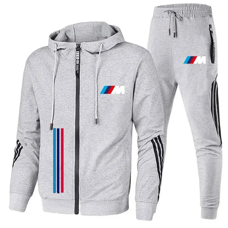 2025 Trendy BMW Men's Running Sports Set Hooded Zipper cardigan Sweatshirt Casual Fashion Two Piece Set