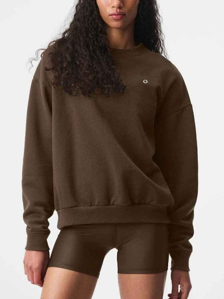 Women's Sweatshirts O Neck Solid Black Red Classic Letter Loose Casual Sports Pullovers Fashion Long Sleeve Hoodies for Women