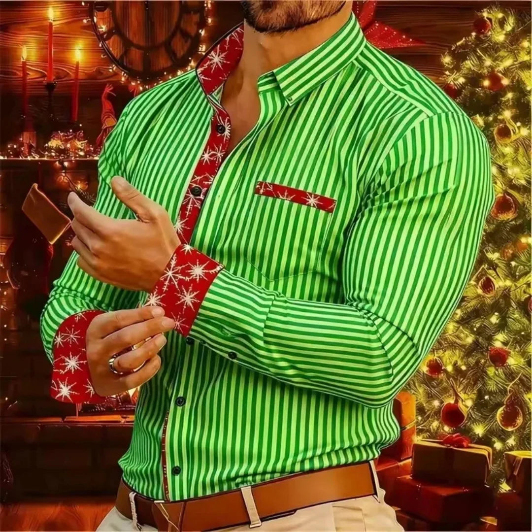 2026 New Christmas Men's Shirt - Buttoned Casual Shirt - Long Sleeve Series - Embroidered Patchwork Shirt - Daily Casual Wear -