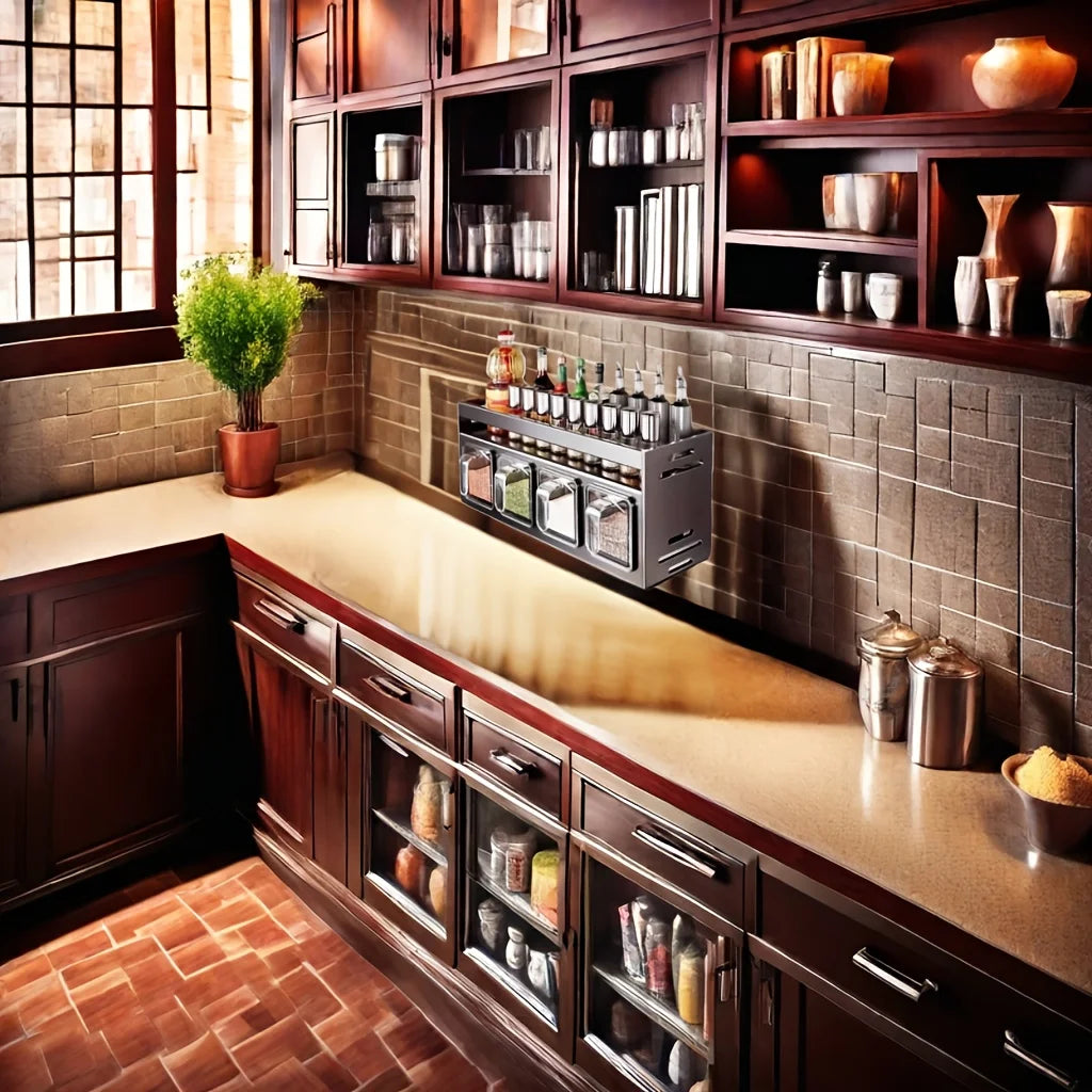 Space Saving Aluminum Spice Rack Organizer No Drilling Wall Mount Kitchen Storage Must Have for Home