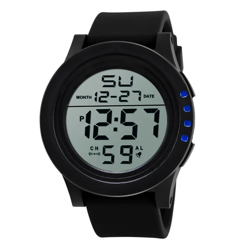 Men's Watch Large Dial Silicone Sports Multifunction Cold Light Waterproof Electronic Watch