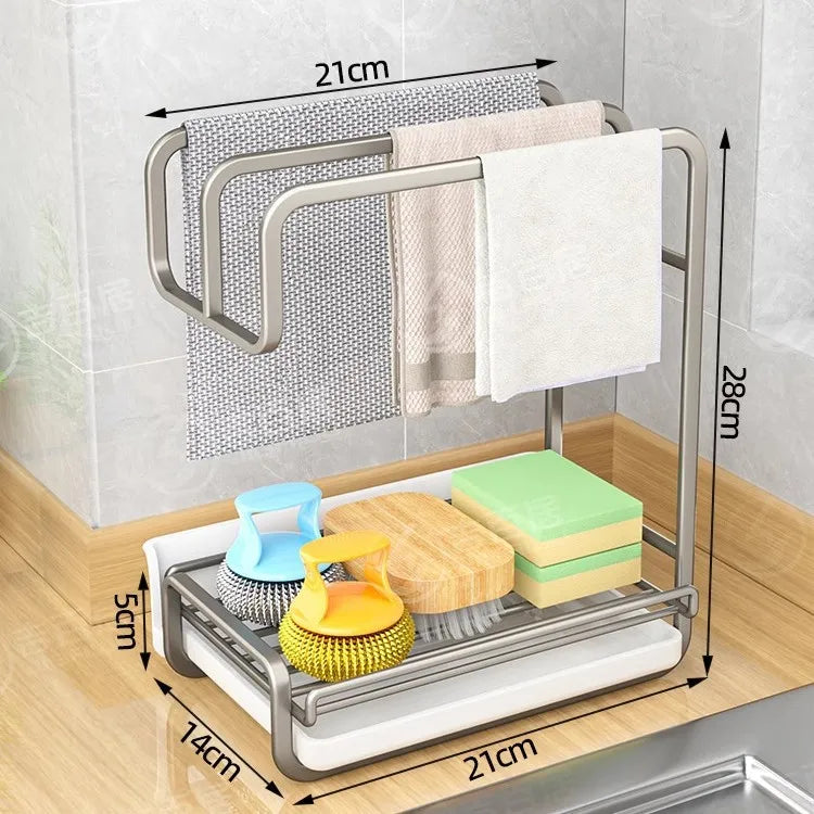 Wall-Mounted Non-Perforated Rag Rack Kitchen Shelf Dishcloth Tabletop Storage Hanging Rack Organizer for Home