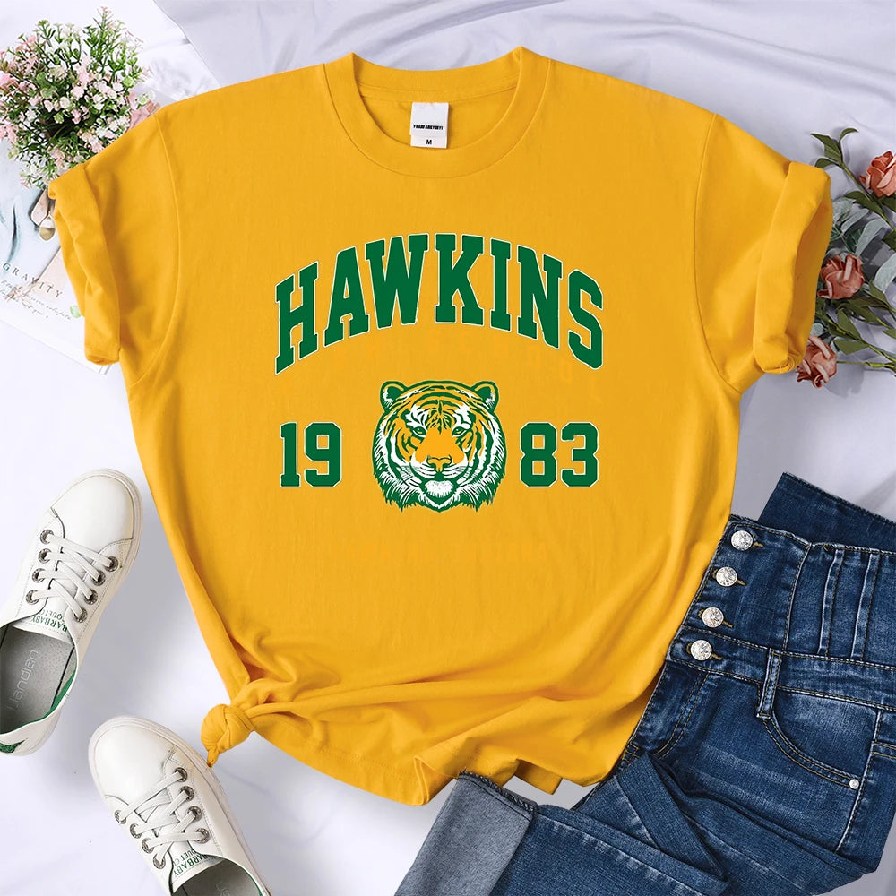 Hawkins High School 1983 Print Female T-Shirt Fitted Harajuku Tee Shirts Street Fashion Streetwear Casual Crewneck Tshirt Women