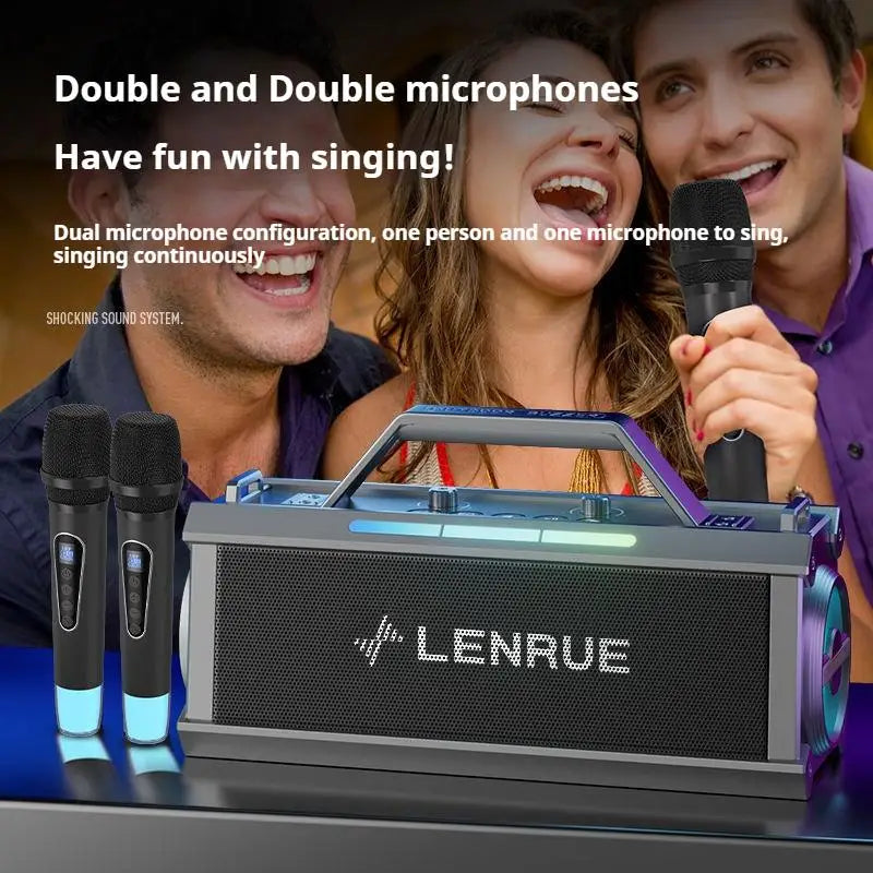 200W Powerful Colorful Light Effect Bluetooth Speaker with 2 Mic Portable Surround Sound Wireless Subwoofer Boombox Home Karaoke