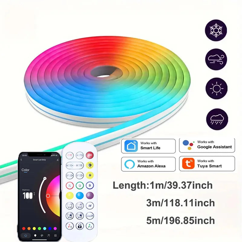 USB RGB Neon LED Strip 1M 2M 3M 5M WiFi 5V RGB Strip Work With Tuya App/Smart Life/Alexa for Game Home Neon Decor Lighting