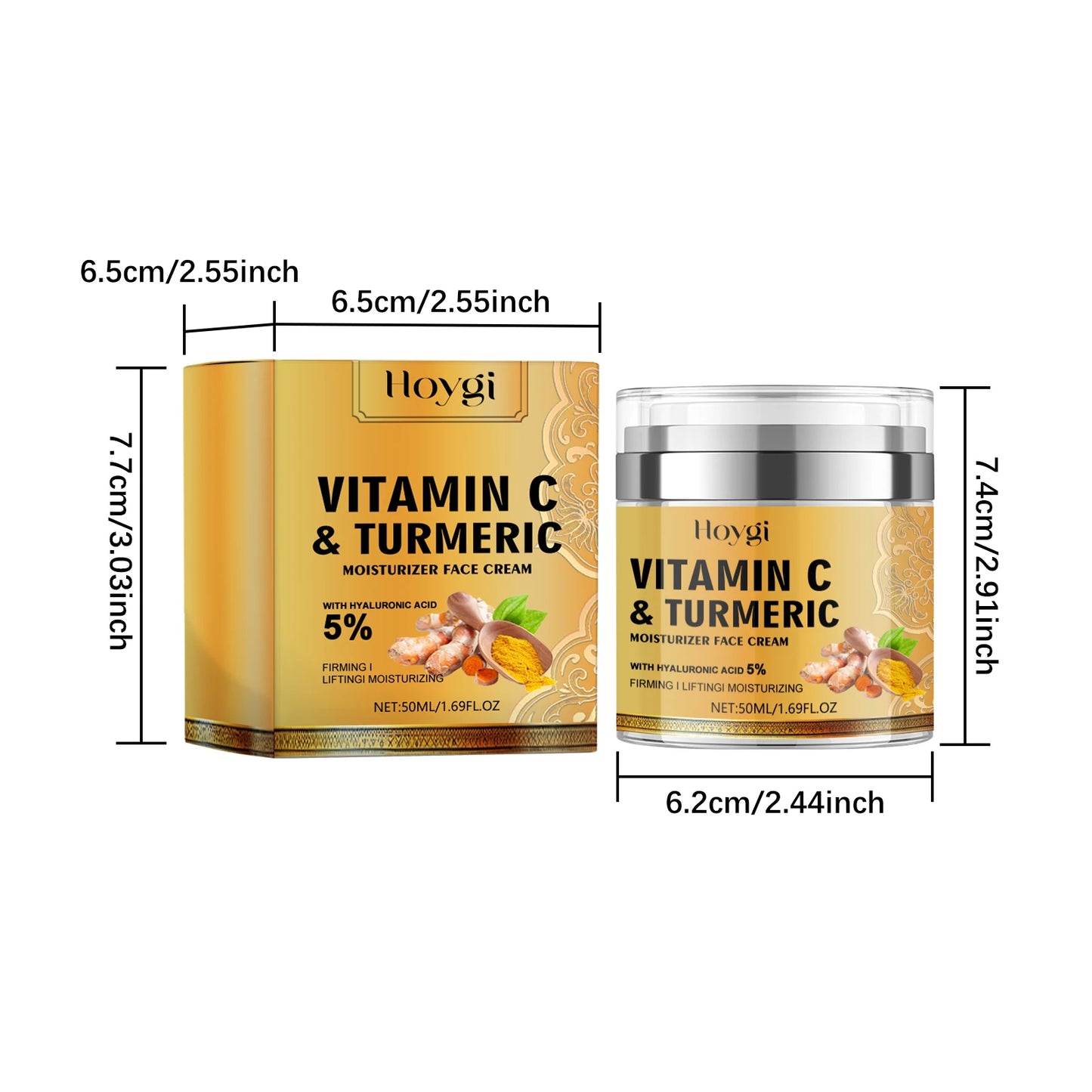 Vitamin C &Turmeric Moisturizer Face Cream Fade Dark Spot Wrinkle Brightening Skin Firming Tighten Lighten Dullness Face Cream