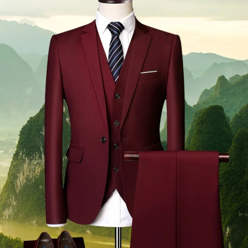 2024-Boutique 6XL (Blazer + Vest + Trousers) Fashion Business Gentleman Elegant Casual Formal Dress Korean Suit Three-piece Suit