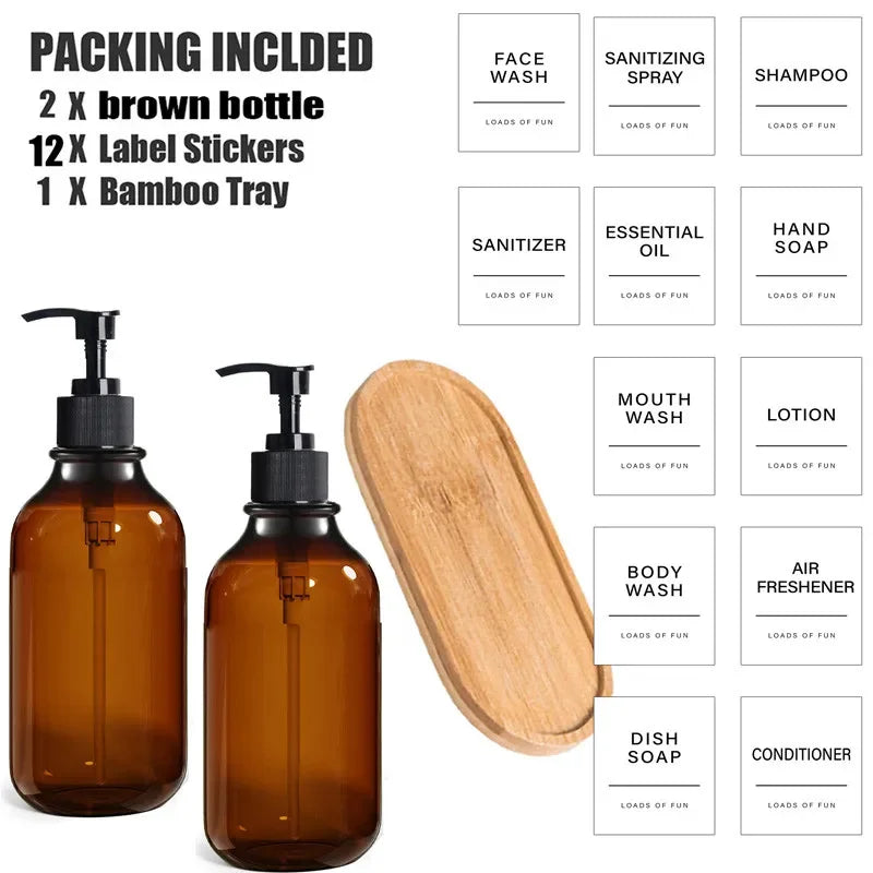 1/2/3PCS 500ML Brown Soap Dispenser With Lables Wall Mount Lotion Bottle Shower Gel Shampoo Empty Container For Bathroom Kitchen