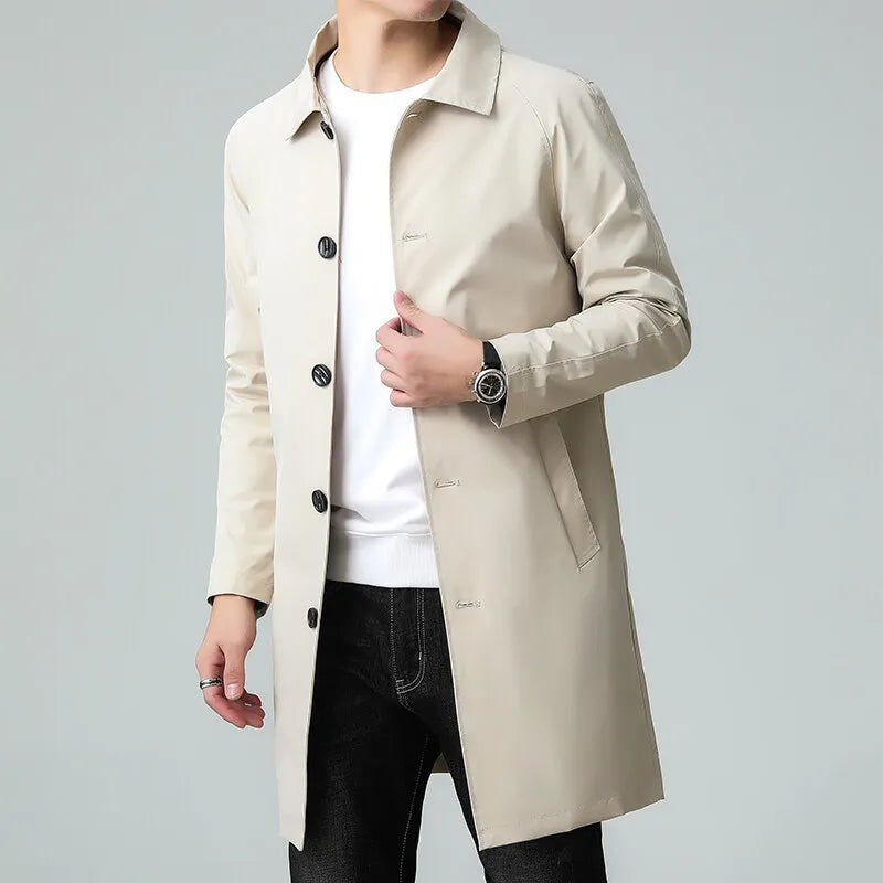Top Quality Korean New Brand Casual Fashion Long Men Trench Coat Windbreaker Overcoat Slim Fit Long Jacket Men Clothing