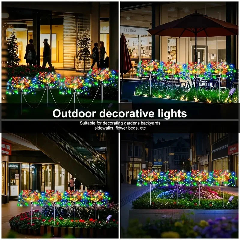Solar LED Fireworks Lights 8 Lighting Modes Waterproof DIY Solar Outdoor Decorative Fairy String Light for Garden Lawns Wedding