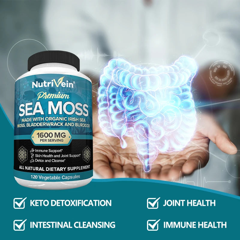 Vegetarian Organic Sea Moss Supports Immune System, Joint Health Intestinal Cleansing Detoxification & Cleansing Skin Supplement