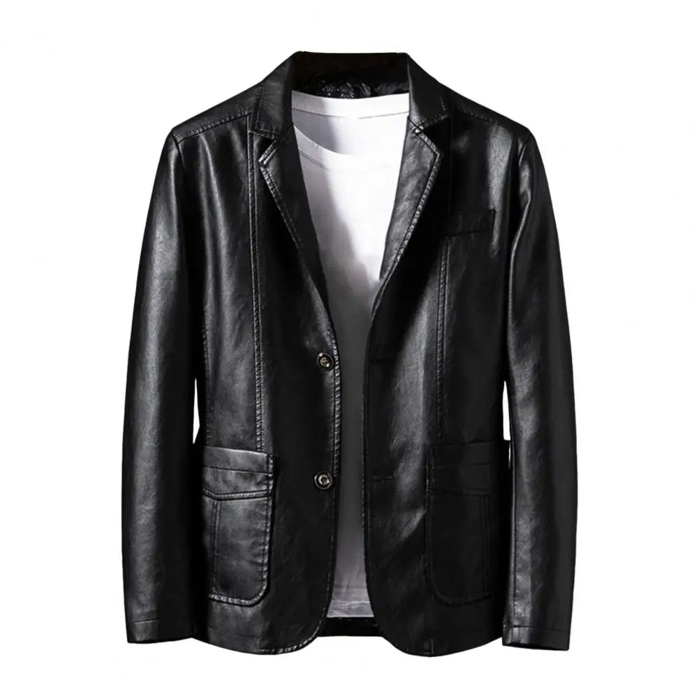2024 Men's Leather Jackets Lapel Business Leather Jackets Men PU Blazers Korean Style Slim Men Fashion Leather Coat Outwear