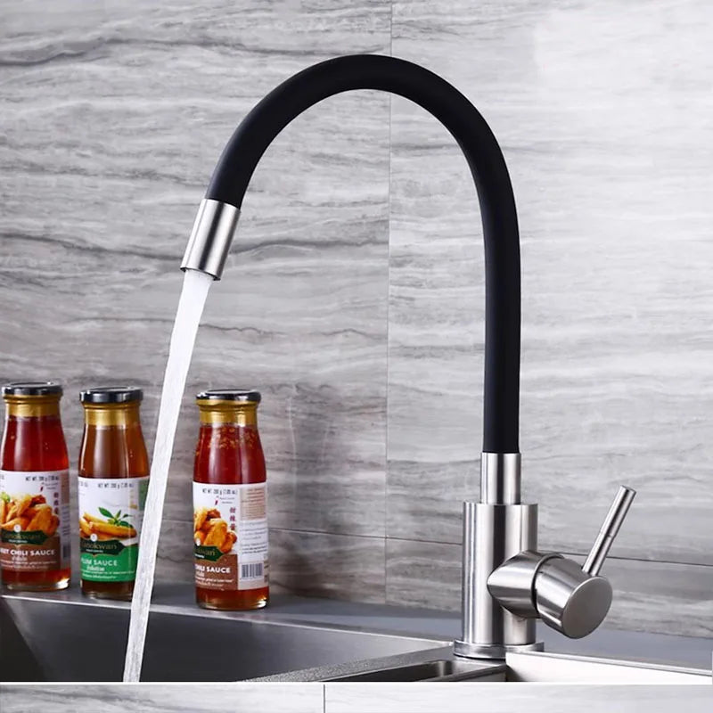 Stainless steel Kitchen Sink Faucet Universal Flexible Pipe Hot Cold Kitchen Mixer Tap Deck Mounted Bathroom Kitchen Tap