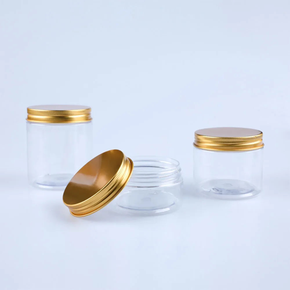 20pcs 250/200/150/100/50ml Empty Cream Jar Transparent Plastic Cosmetic Container with Aluminum Lid Storage Jar Makeup Bottle