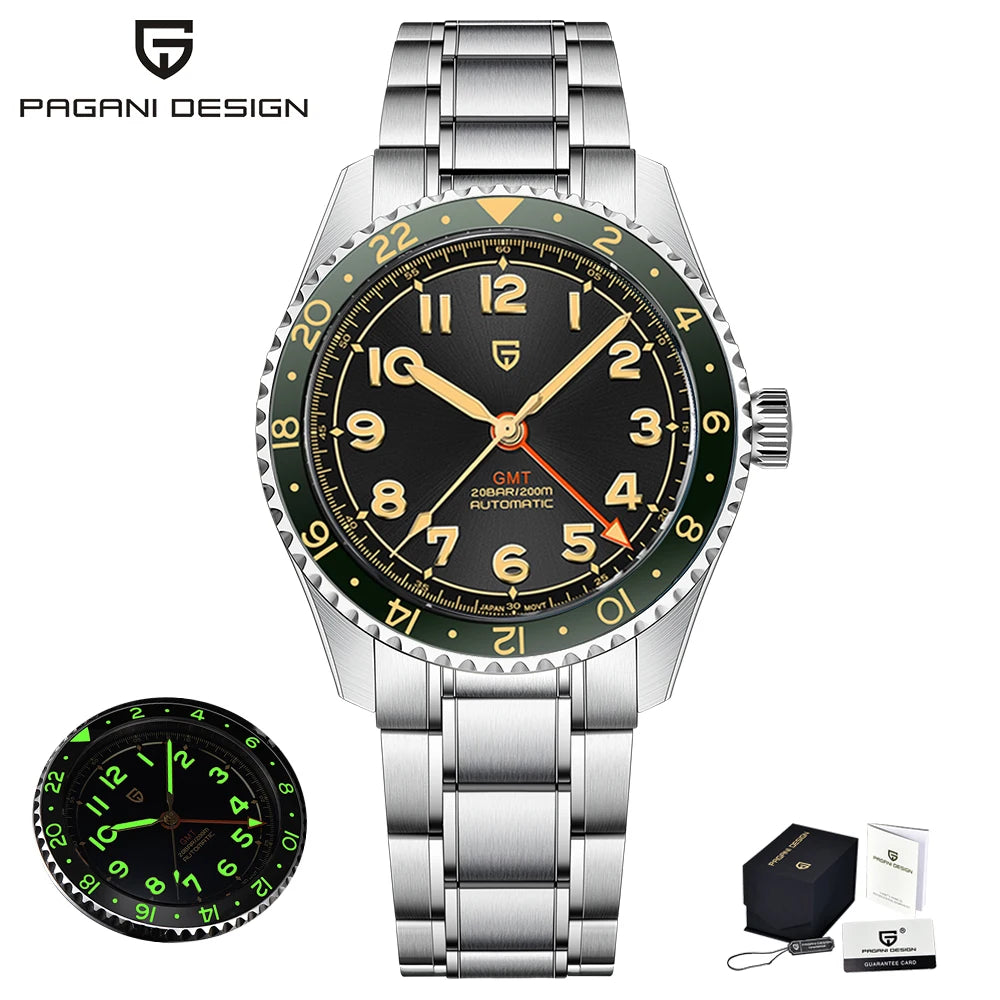 (Local delivery)PAGANI DESIGN 2025 New NH34 GMT Men's Automatic Mechanical Watch Stainless Steel Sapphire 20Bar C3 reloj hombre