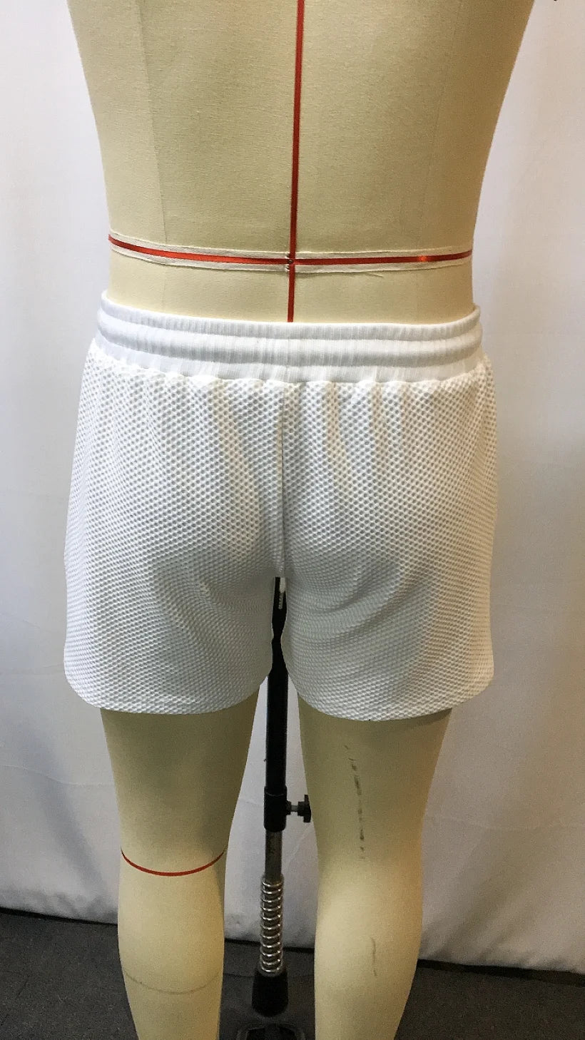 2025 Men's Oversized Stretch Waffle Shorts - Athletic Fitness, Casual Comfort, Elastic Waist, Lace-Up, Daily Basic Breathable Su