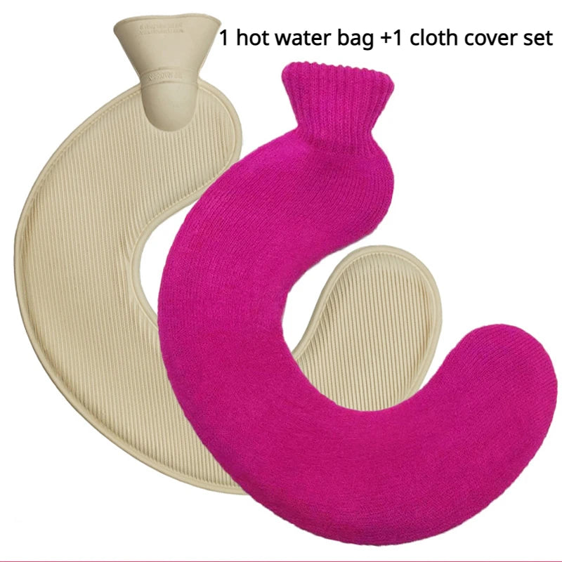 21 Colors Thick Hot Water Bottle and Cloth Cover Set 1L Winter Warm Hot Water Bag Neck Shoulder Warmer Hand Warm Water Bottle