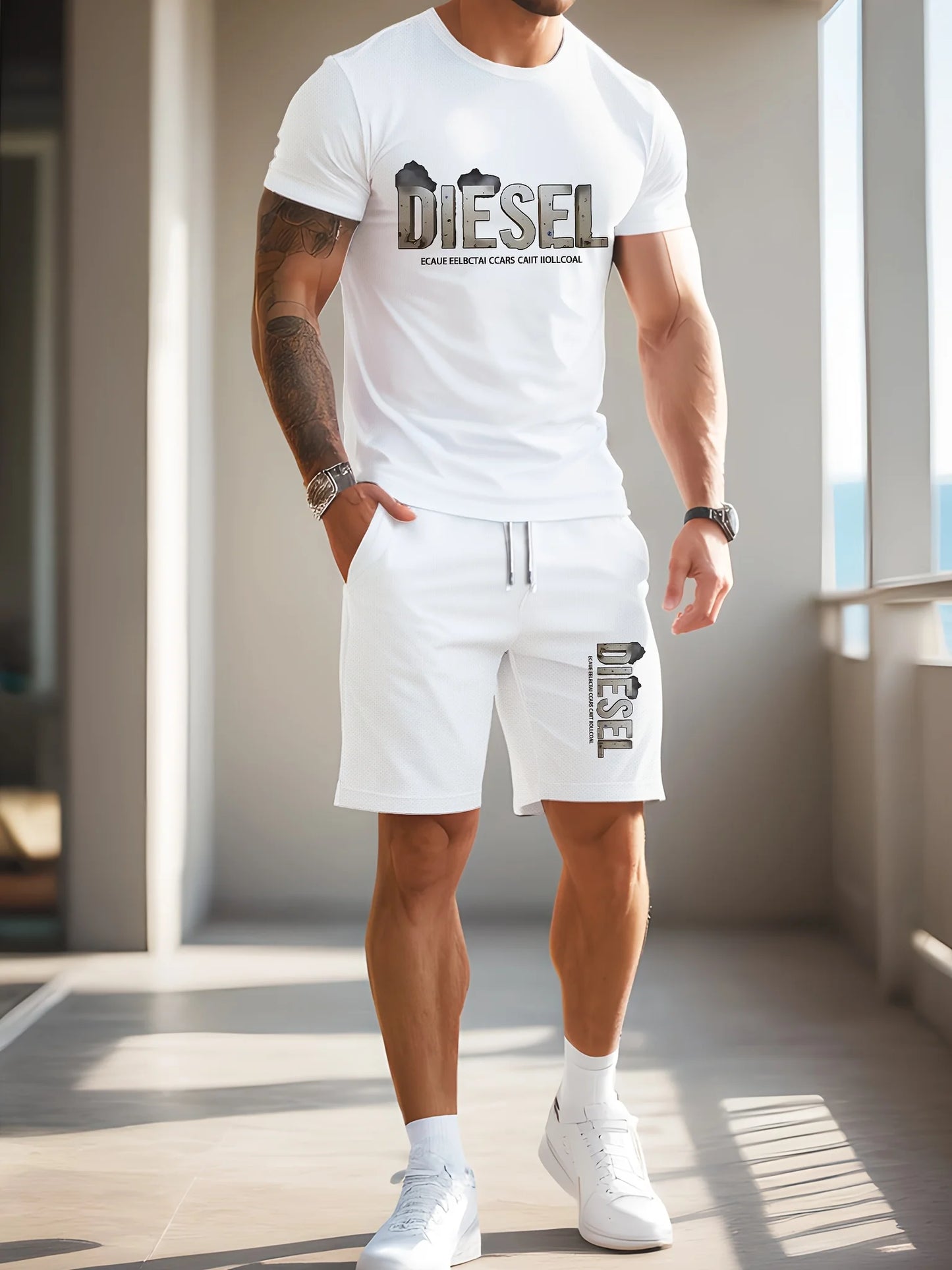 Summer Hot Selling Men Sports and Leisure T-shirt Diesel Men T-shirt Set Fashionable and Sports Breathable T-shirt Quick Drying