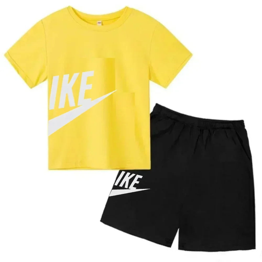 Summer Short Sleeve T Shirt +shorts 2 Piece Set Children Clothes Luxury Brand Print Sport Casual Fashion Boy Girl Kid Tracksuit