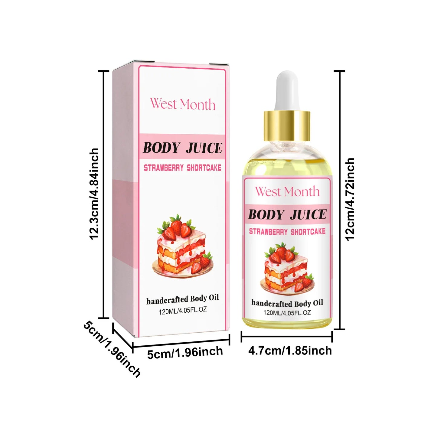 West&Month 120ml Body Juice Massage Oil Strawberry Serum Body Drops Oil Moisturize Body Smooth Aromatherapy Glow Relieve Dry