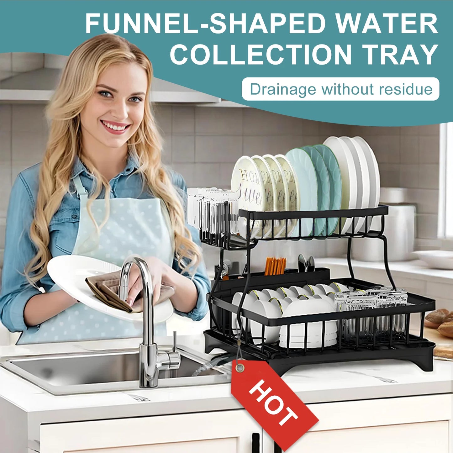 Home Kitchen 2-Tier Stainless Steel Foldable Dish Racks ,18.9"x12.2"x11.8"in, Black