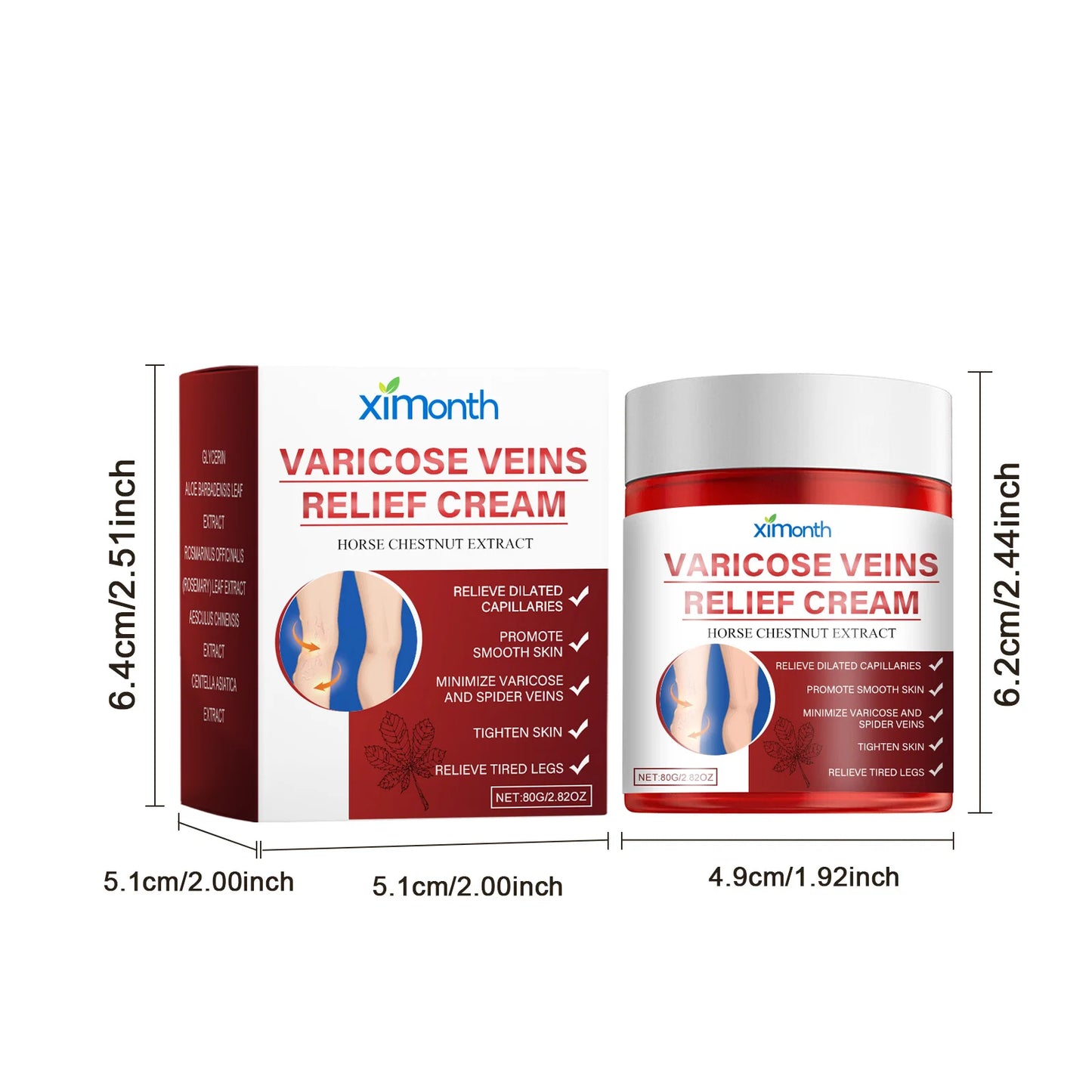 Ximonth 80g Varicose Veins Relief Cream Massage Leg Improve Blood Circulations Reduce Spider Veins Relief Tried Heavy Leg Cream