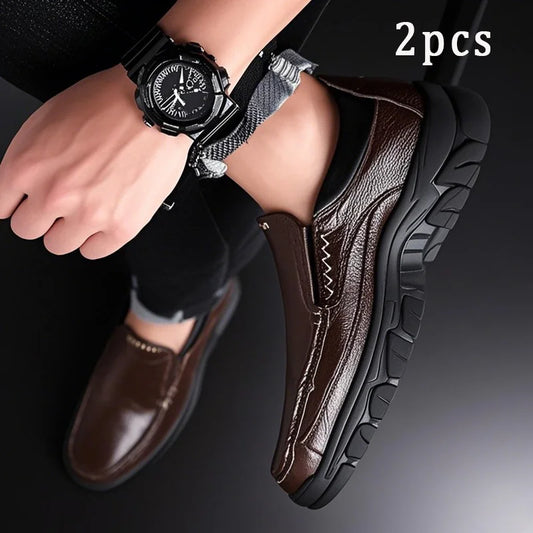 2pcs Leather Shoes for Men Wedding Formal Oxfords Business Casual Office Work Shoes for Men Classic Luxury Pointy Dress Shoes
