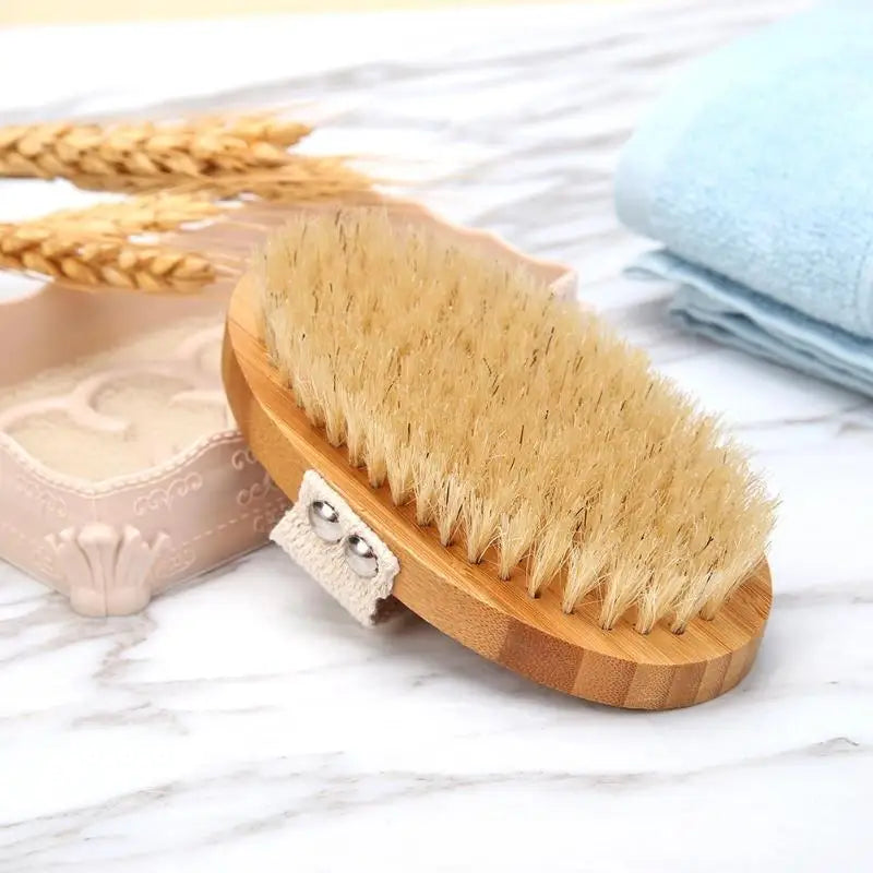 SPA Wooden Body Brush Natural Boar Bristle Organic Dry Skin Body Brush Bamboo Wet Back Shower Brushes Exfoliating Bathing Brush