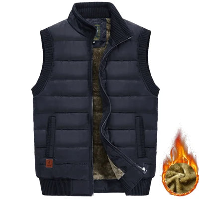 Winter Mens Fleece Jacket Sleeveless Vest Man Waterproof Vest Coats Stand Collar Windbreaker Padded Waistcoats Clothing 8XL