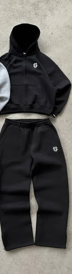 2025 American casual zipper hoodie sweatpants two-piece y2k clothing men's hip-hop embroidered oversized sweatpants casual pants