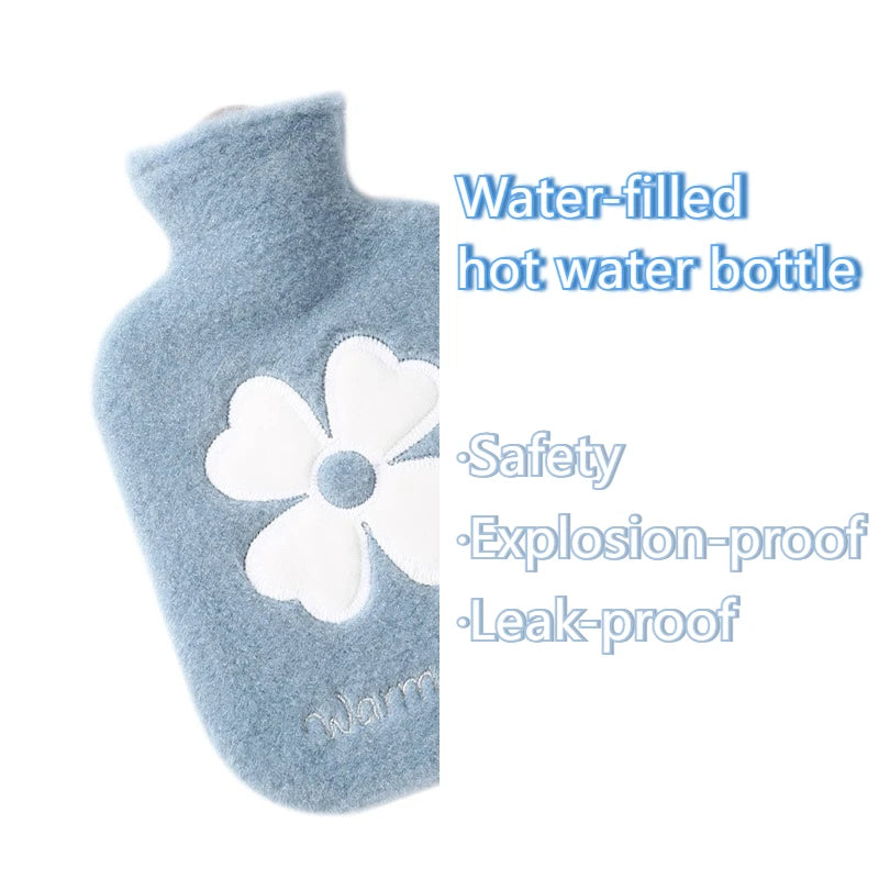 1pc 500ml Warm Water Bag Water-filled Hot Water Bottle Heat Pack Hand Warmer with Plush Cover for Winter Menstrual Cramps