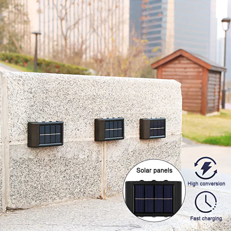 2PCS LED Solar Wall Lights, Up and Down Lighting Solar Outdoor Light, Solar Fence Light for Yard Garden Garage Pools Deck