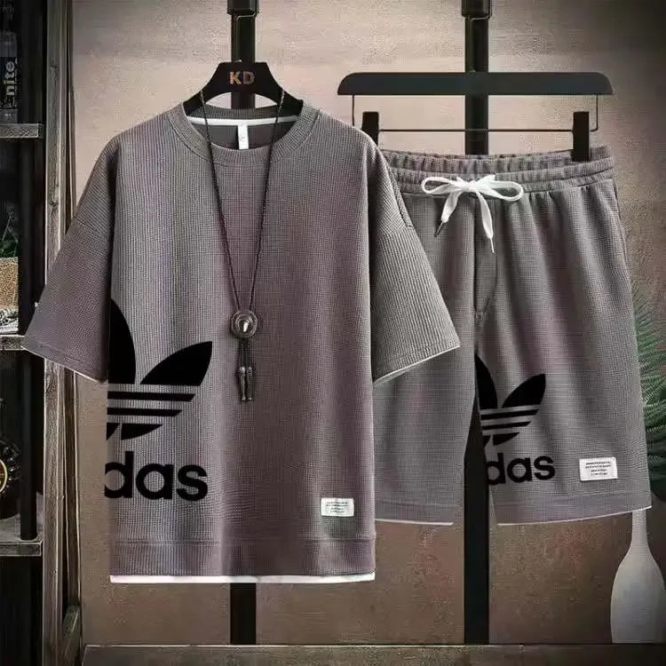 Summer 2025 New Men's pullover sportswear Set, fashionable basketball men's casual short-sleeved T-shirt + shorts two-piece set