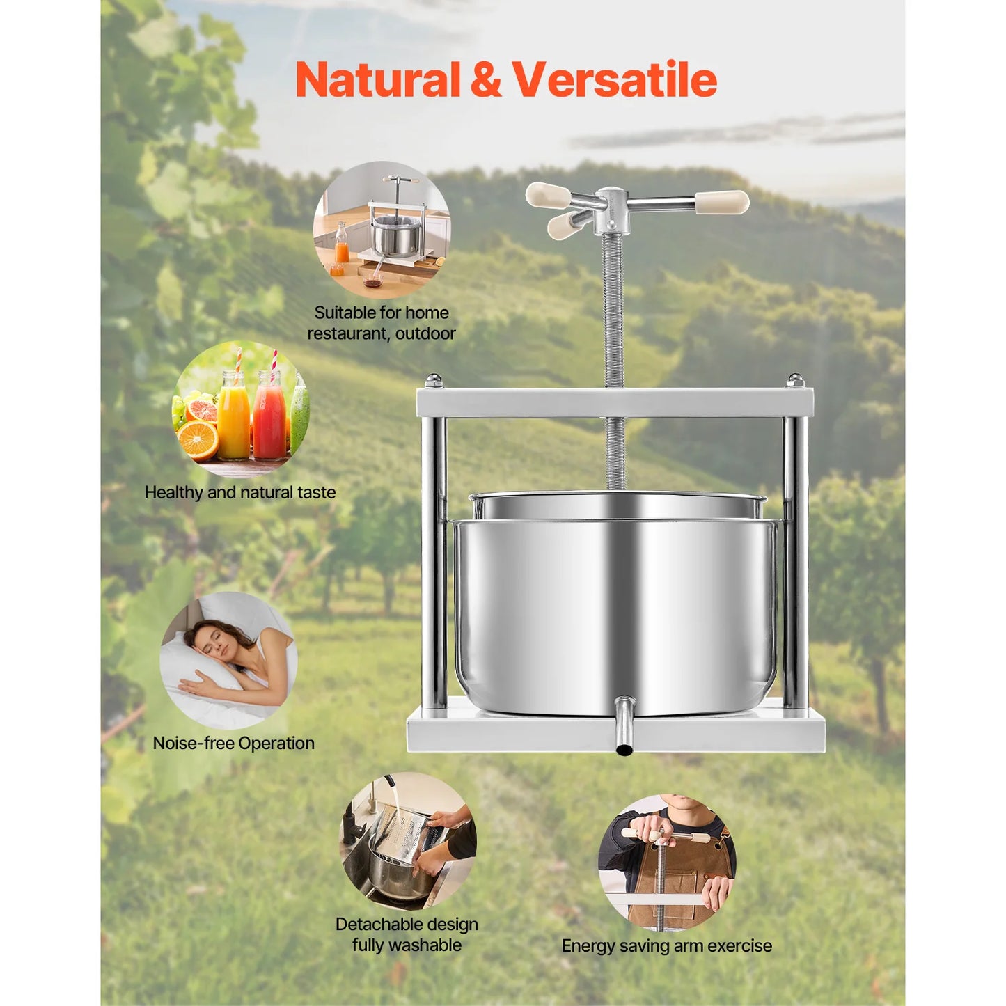 VEVOR 5L/12L Manual Fruit Wine Press Maker Stainless Steel Household Nature Vegetables Juice Making Machine for Home Kitchen