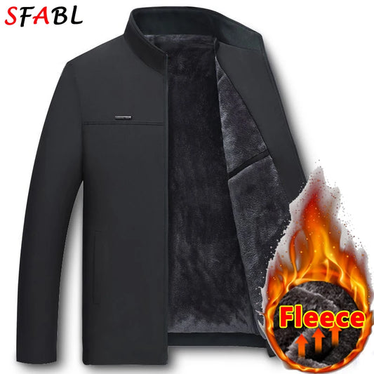 Thermal Warm Men's Winter Jacket Autumn Winter Business Men's Winter Coats Fleece Lining New Windbreak Casual Jacket Solid Black