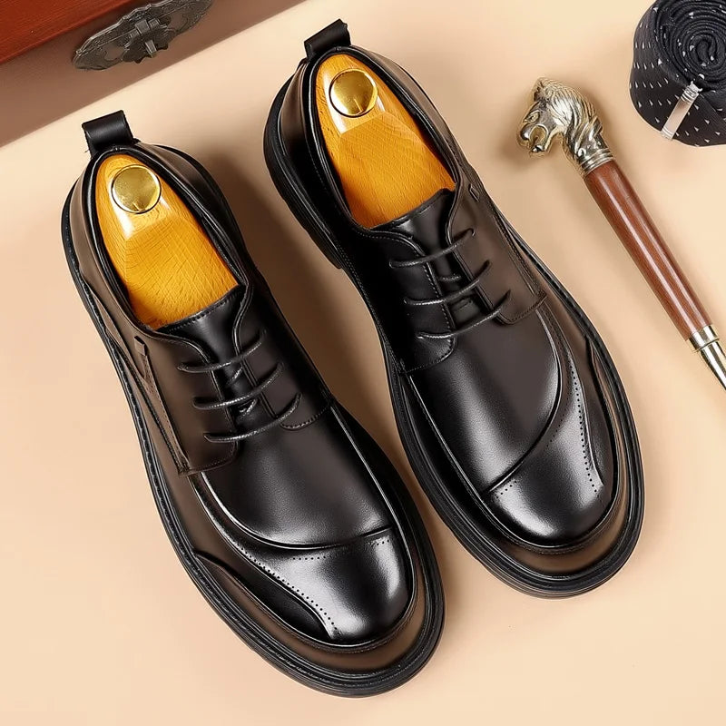 Spring and autumn trend men's business casual leather shoes lace-up big head formal men's leather shoes