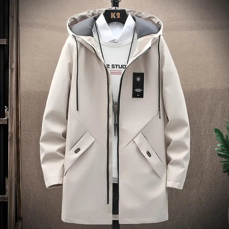 2024 Men's Classic Fashion Trend Long Windbreaker Spring Autumn Men Casual Loose Large Size High-quality Hooded Coat
