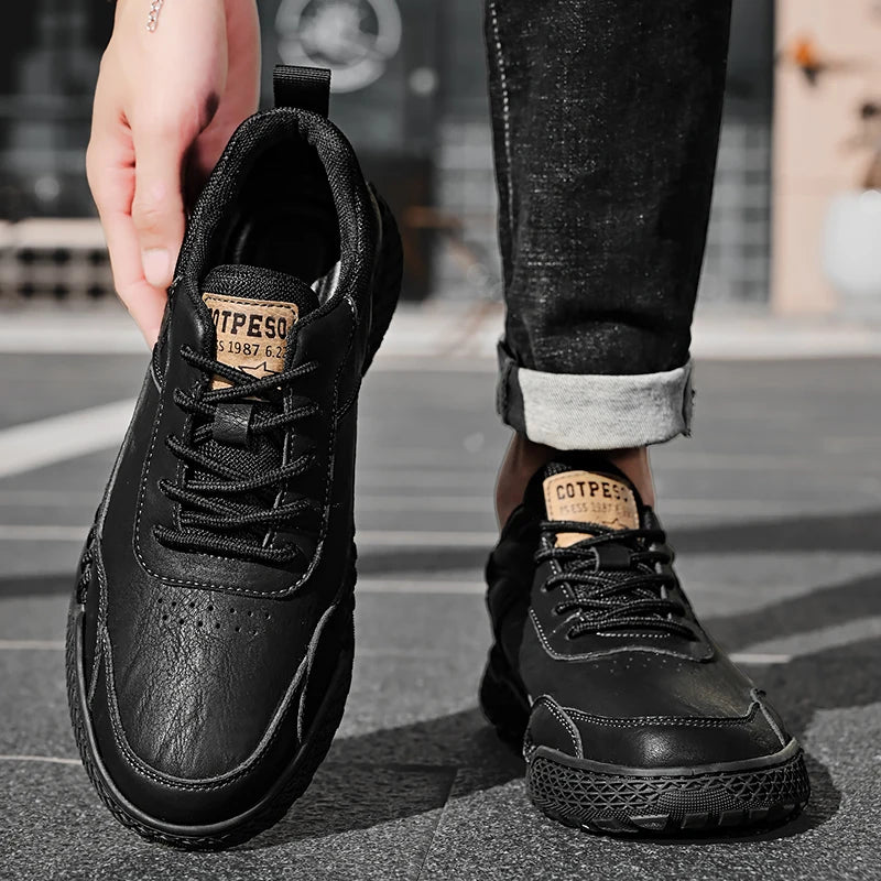 Stylish Mens Casual Leather Sneakers Classic Men's Masculino Leisure Walk Trainers Lace-Up Men Outdoor Handmade Treking Footwear